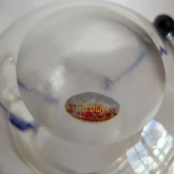 Vintage POSCHINGER Clear and Cobalt Tri-Tadpole Tear Drop Vase